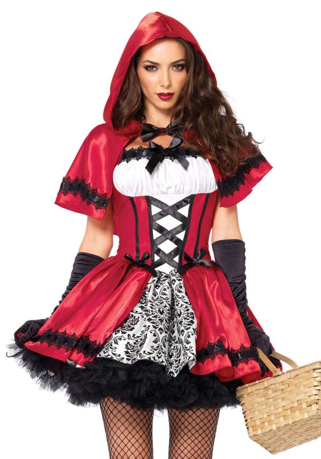 Leg Avenue 2 Piece Gothic- Little Red Riding Hood Costume Set-Sexy Hooded Cape and Peasant