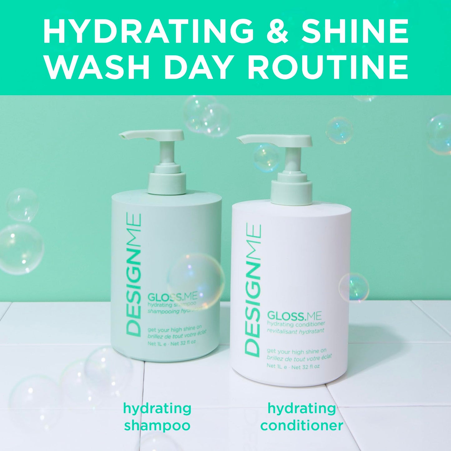 GLOSS.ME Hydrating Shampoo by DESIGNME | Hemp & Argan Oil Shampoo Adds Softness & Shine | Straight, Wavy, or Curly Hair | Color-Safe Moisturizing for Dry Hair (32 Fl Oz (Pack of 1))