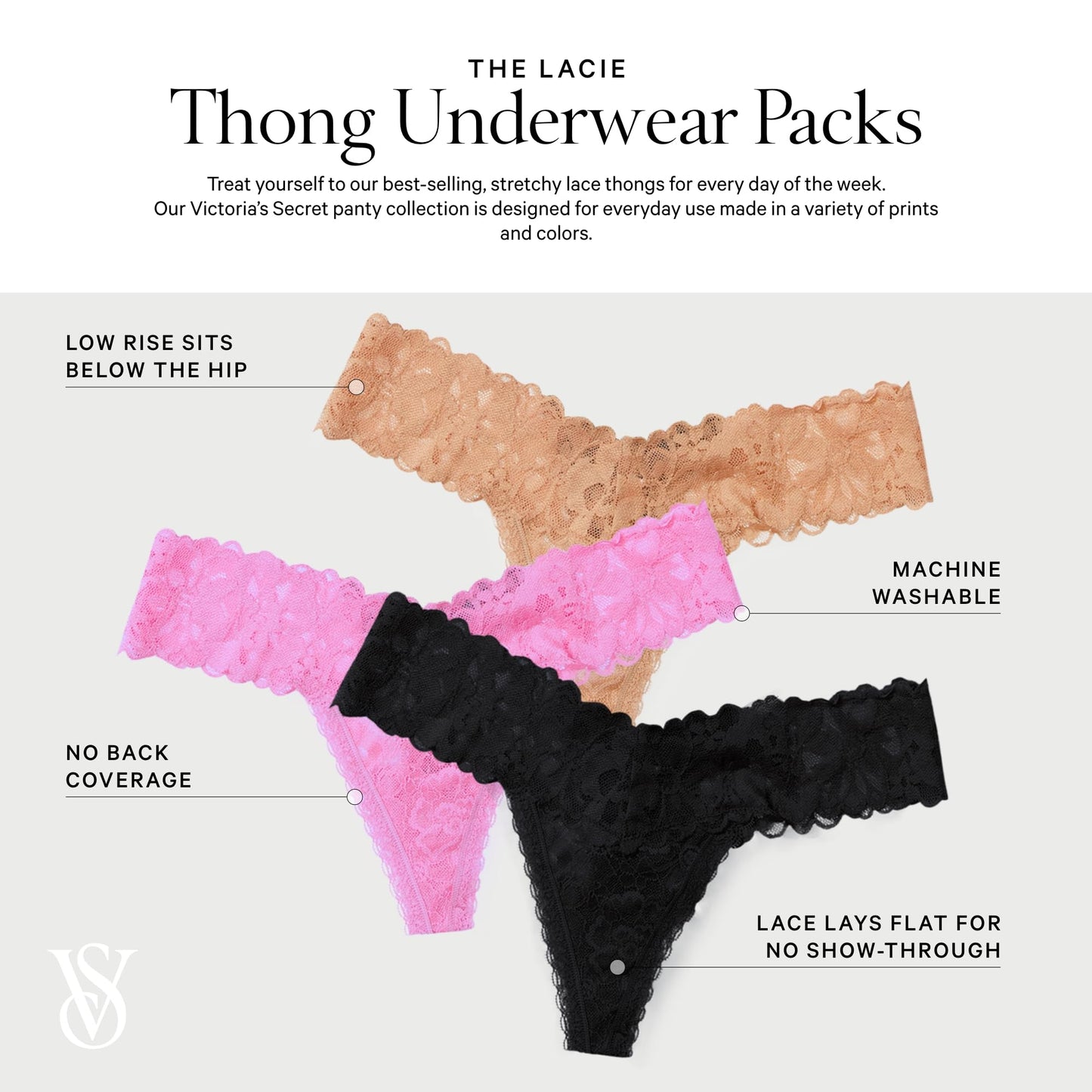Victoria's Secret Women's Lace Thong Underwear, Panties for Women, Solids & Leopard Print, XXL
