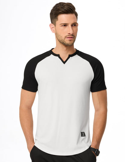 JMIERR Mens V-Neck Muscle Henley Shirt Patchwork Workout Gym Athletic Shirts Summer Fashion Short Sleeve Shirt for Men, M