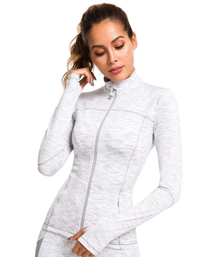 QUEENIEKE Womens Running Jacket Athletic Workout Jackets Track Full Zip Up Gym for Women Yoga Top Nurse Align Slim Fit Sport bbl Scrub Jacket Long Sleeve Sweater White X-Small