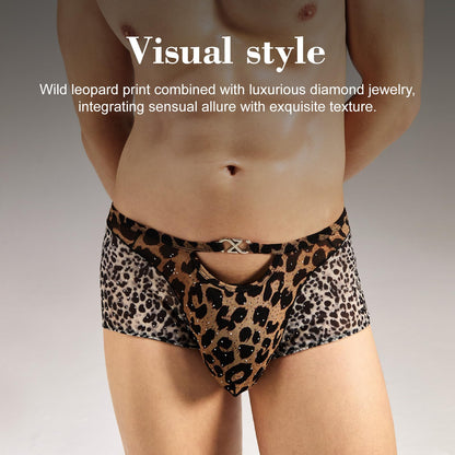 BSZN Men's Boxer Briefs, Brown Gray Leopard Print