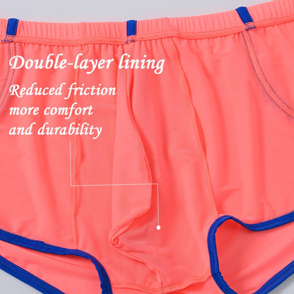 JINSHI Men’s Silk See Thru Boxer Briefs Sexy Mesh Lingeries High Split Bulge Pouch Boxers Shorts Mens Ultra Thin Underwear Orange XXL