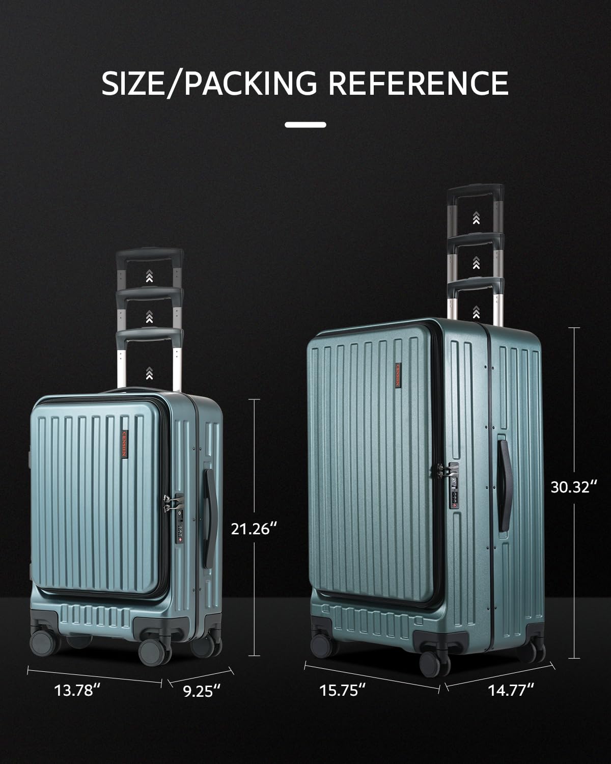 CENSIEN Luggage Sets 2 Pieces, 20 Inch Carry On Luggage and 29 Inch Checked Luggage with Spinner Wheels, Lightweight ABS+PC Hardshell Trunk Suitcases with Aluminum Frame, Top Opening (Green, 20/29)