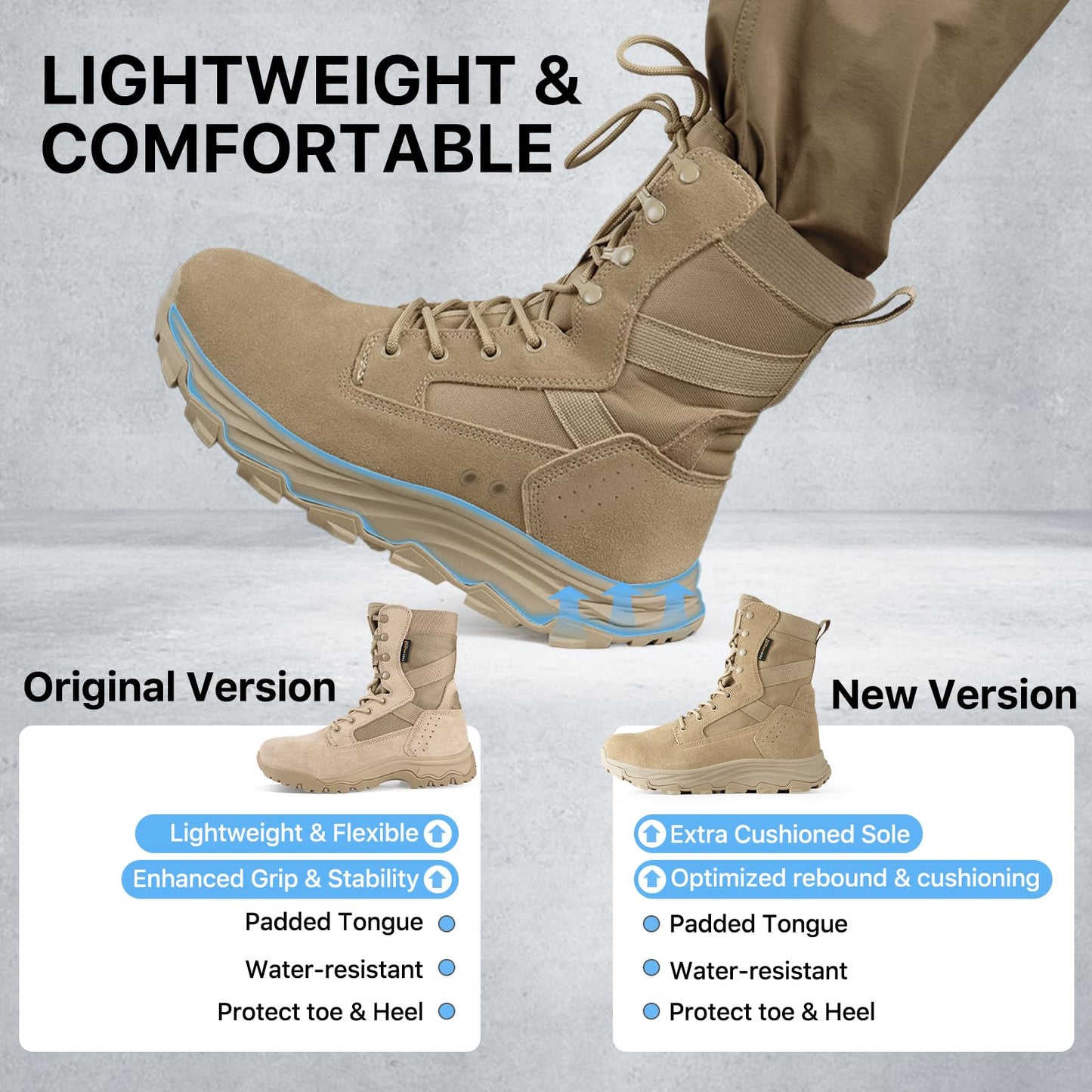 FREE SOLDIER Men's Tactical Boots 8 Inches Military Lightweight Durable Hiking Motorcycle Combat Boots(Bright Tan,10.5)