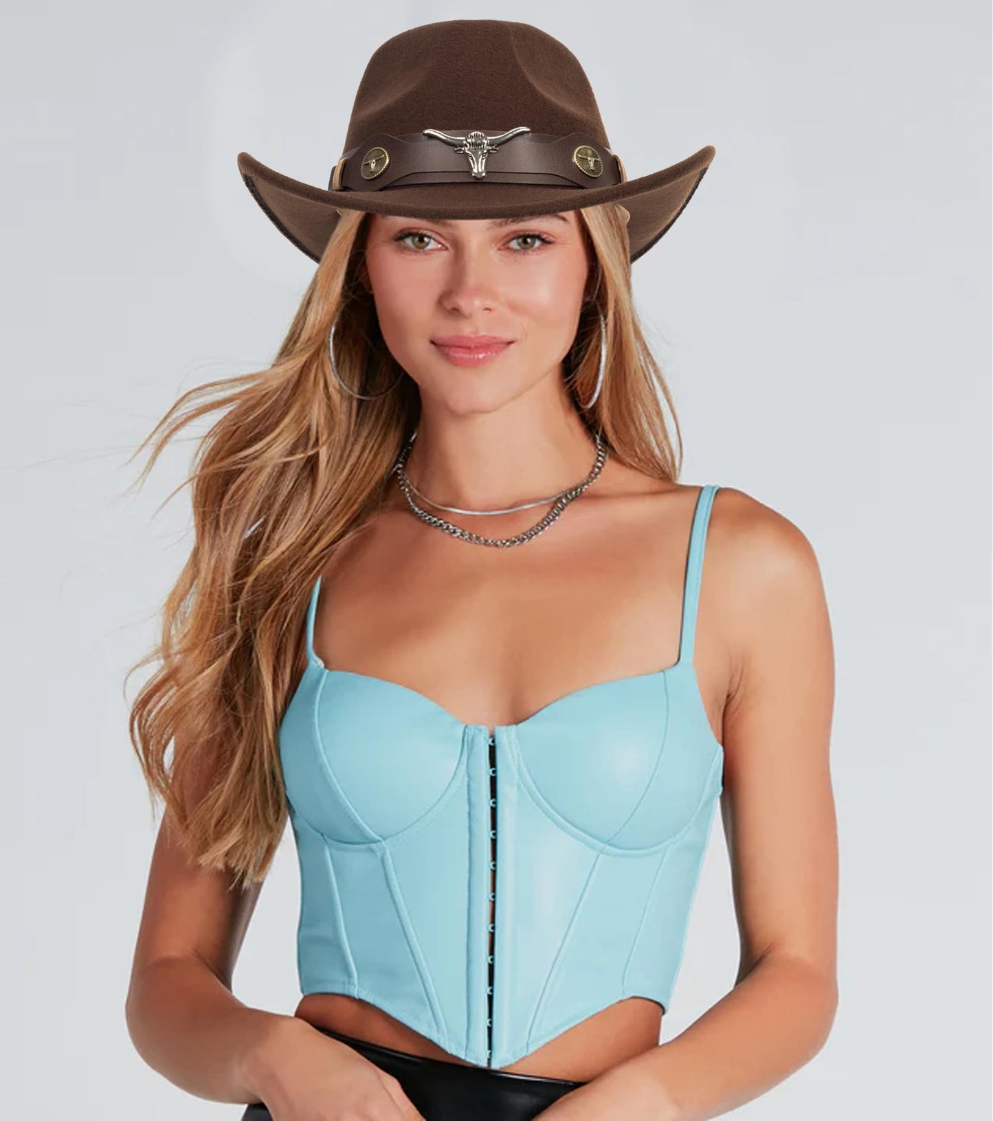 Classic-Western-Cowboy-Hat Wide-Brim Felt-Cowgirl-Fedora-Jazz-Hat for Women