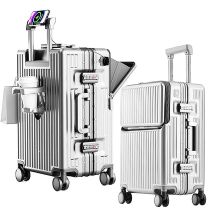 2-Piece Hardshell Zipperless Luggage Set, 20/26" Aluminum Frame Hardshell Spinner Luggage, Airline Approved Carry-On Luggage, TSA Lock, 360° Quiet Wheels With Cup Holder (silver)
