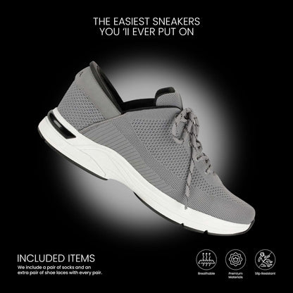 ZEBA Hands Free Slip on Sneakers for Men - Step Up Your Comfort and Style with Perfect Walking Shoes and Fashion Sneakers - Stone Gray