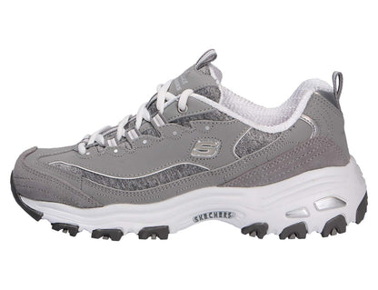 Skechers Women's D'Lites - Me Time Lace Up Fashion Sneakers, Grey / White, 8