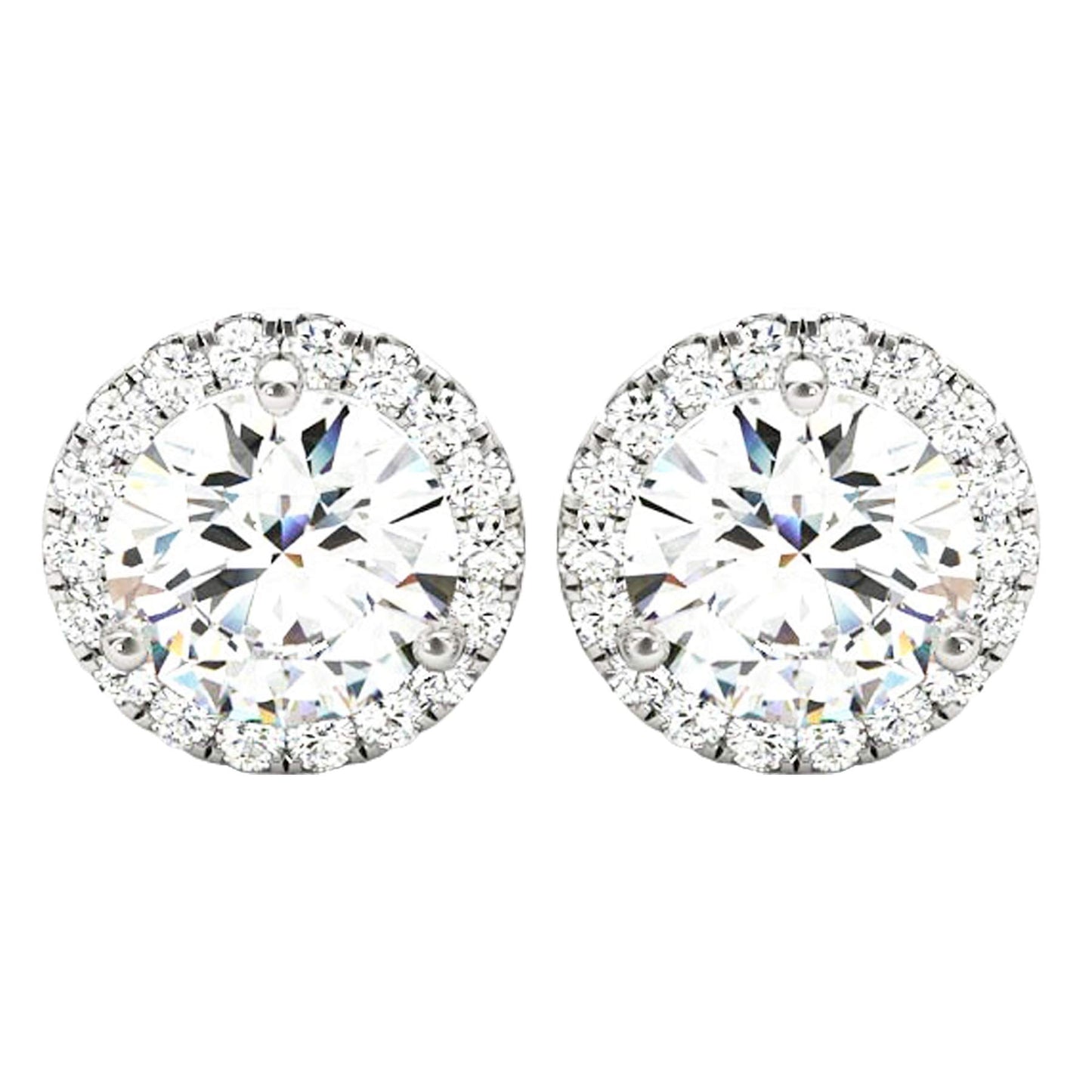 Houston Diamond District 1 to 6 Carat IGI CERTIFIED LAB GROWN Round Halo Diamond Earrings for Women Push Back IDEAL CUT (D-E Color VS1-VS2 Clarity) 14K White Gold 3 Carat Round Shape