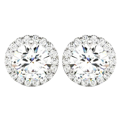 Houston Diamond District 1 to 6 Carat IGI CERTIFIED LAB GROWN Round Halo Diamond Earrings for Women Push Back IDEAL CUT (D-E Color VS1-VS2 Clarity) 14K White Gold 3 Carat Round Shape