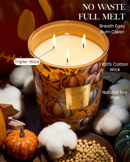 M&SENSE Pumpkin Spice Soy Candle, 35oz 3-Wick, Autumn Harvest Gift