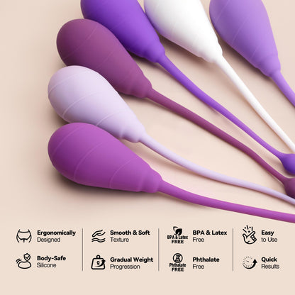 Tracy's Dog Kegel Weights System for Women - 6 Graduated Silicone Weights, Ergonomic Tapered Design, Waterproof with Storage Pouch, Olin