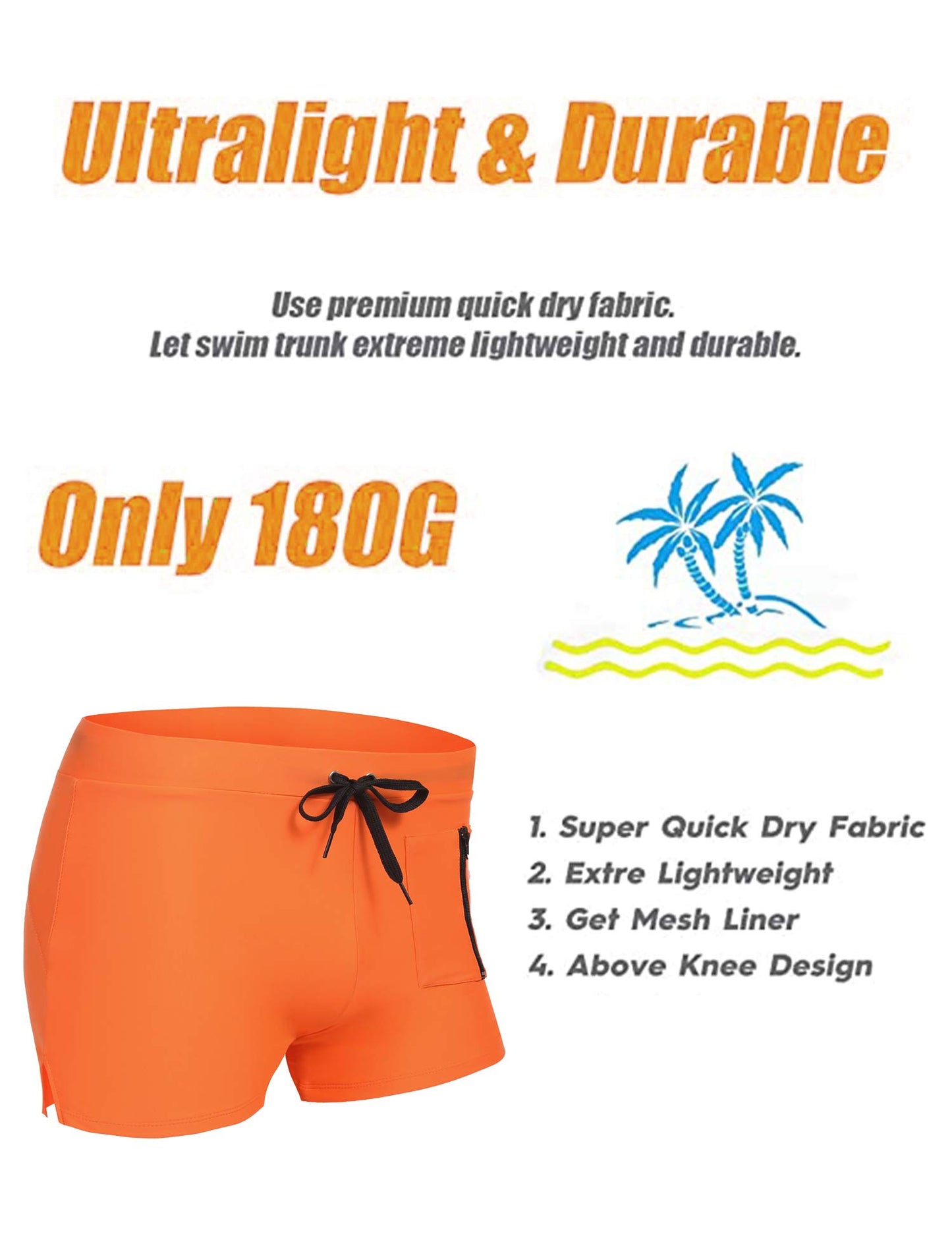 COOFANDY Mens Quick Dry Lightweight Square Leg Cut Trunks Swimwear, Medium, 1 - Orange