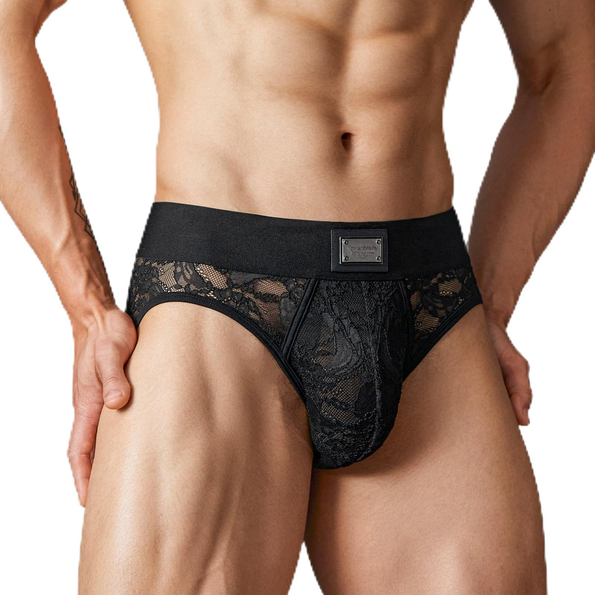 Men's Italian Style Lace Briefs Underwear, Luxury Vintage Briefs with Floral Lace Trim, High Elastic Soft Underwear Comfortable Undepants, Sophisticated Design Black