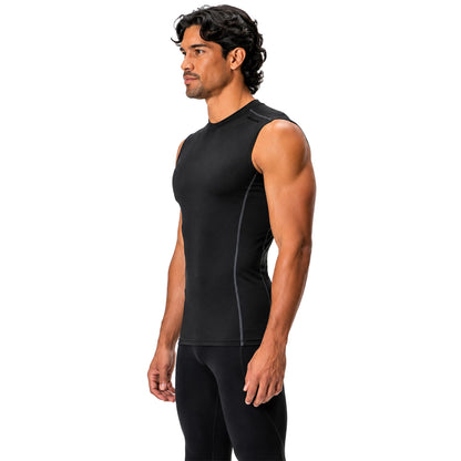 3 Pack Men's Compression Shirts Sleeveless Workout Tank Top Baselayer for Gym Training, Running, Moisture Wicking (Large, Black/Black/Black)