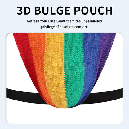 RunHero Cotton Mens Sexy Thong, Athletic Supporter Wide Band Breathable G-String Briefs Underwear for Sports or Bikini, Rainbow, L