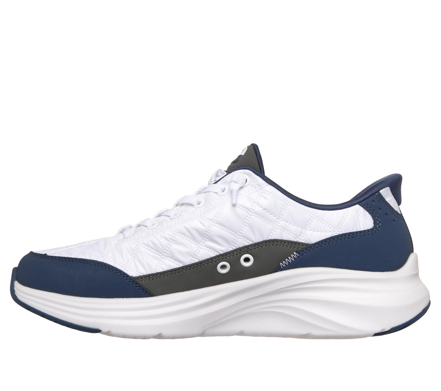 Skechers Men's Contour Foam Cozy Fit Hands Free Slip-in Sneaker,White/Navy,11.5