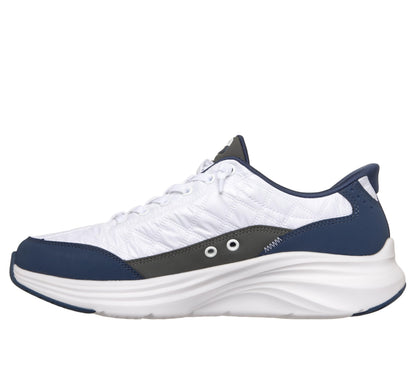 Skechers Men's Contour Foam Cozy Fit Hands Free Slip-in Sneaker,White/Navy,11.5