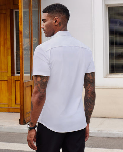 Lion Nardo Stretch Dress Shirts for Men Short Sleeve Slim Fit Casual Button Down Shirts Muscle Fit Men's Dress Shirts
