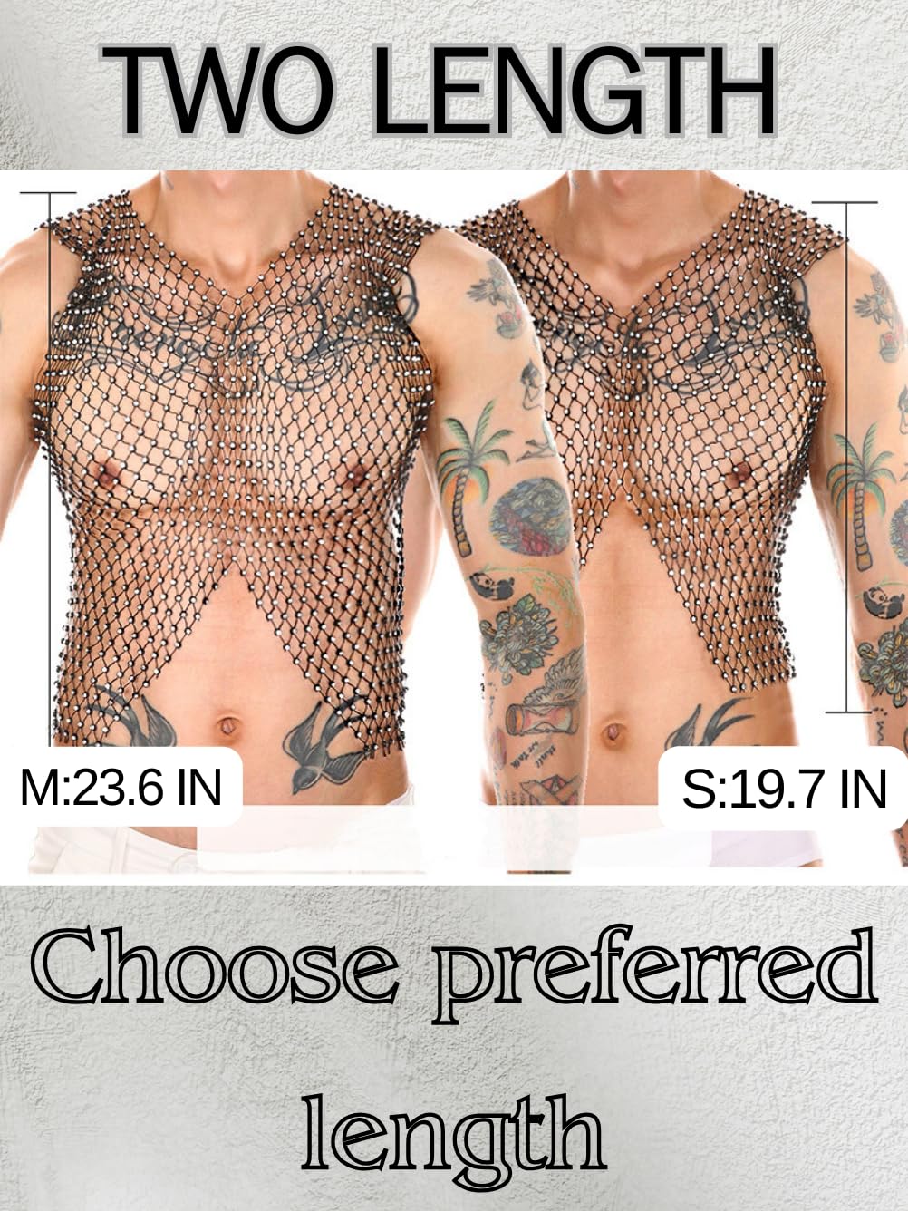 ChiaoLezhee Rhinestone Crop Tops for Men, Rave Outfits Concert Festival, Sexy Mesh Shirts, Sheer Sparkly Fishnet Tanks,Black,Small