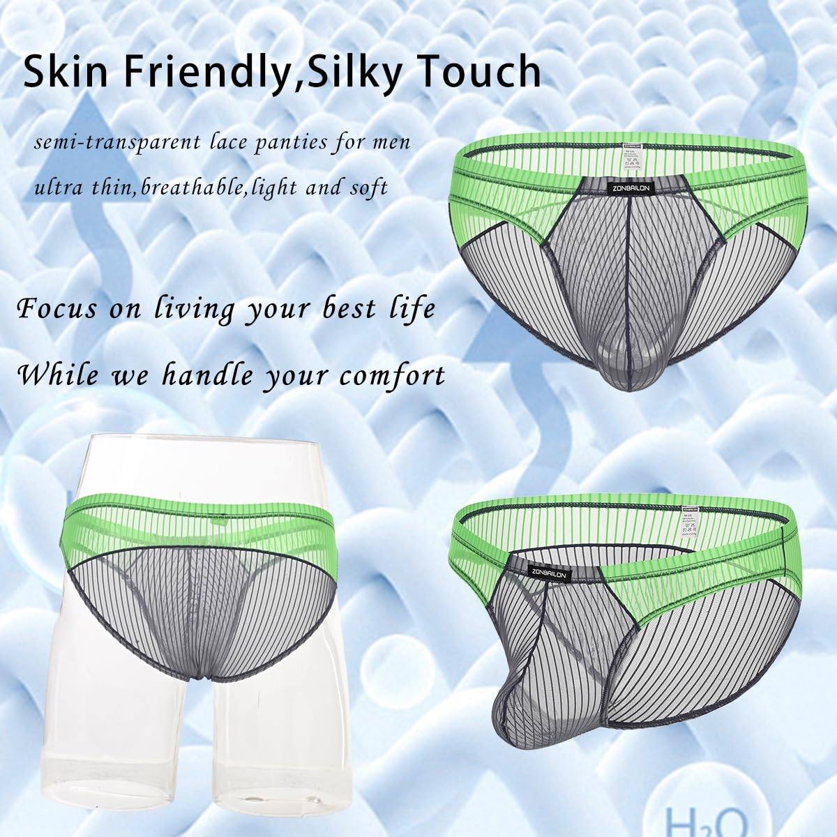 Men’s Sheer Mesh Briefs -  Transparent Bulge Pouch Bikini Underwear See Through Striped Ultra-Thin Sexy Panties XL