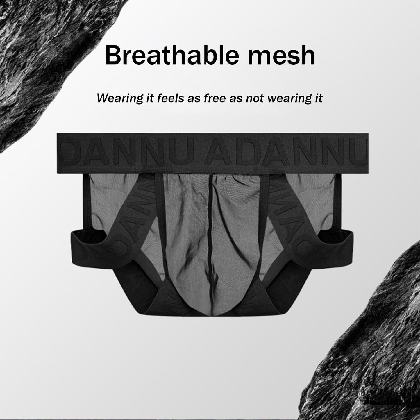 Meshal Sheer Men's Double Belt Bikini Briefs Silky Smooth Sexy Seamless Lingerie See Through Bulge Ball Pouch Underwear Black M