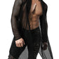 JOGAL Men's Mesh Fishnet Fitted Muscle Cardigan Large WG05 Black