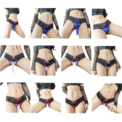 Sissy Panties Femboy Men Lingerie For Cross-dressers Femboy Sissy Mens Pouch Panties Underwear Lace Thongs for Crossdressers (US, Alpha, One Size, Regular, Regular, Pink Closed Sleeve)