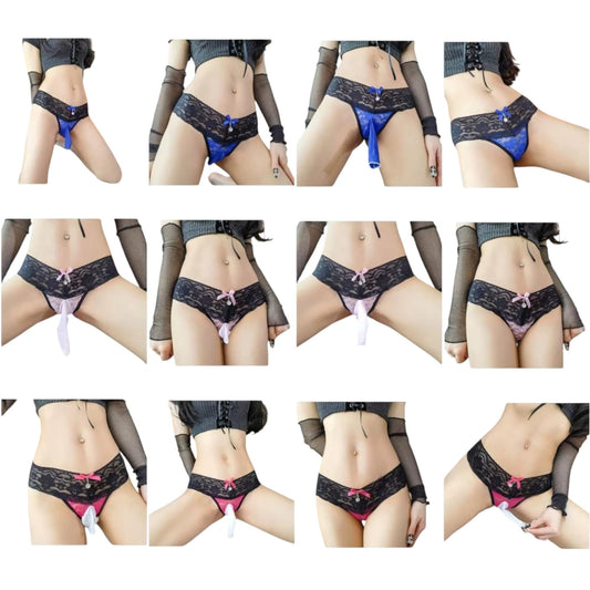 Sissy Panties Femboy Men Lingerie For Cross-dressers Femboy Sissy Mens Pouch Panties Underwear Lace Thongs for Crossdressers (US, Alpha, One Size, Regular, Regular, Pink Closed Sleeve)