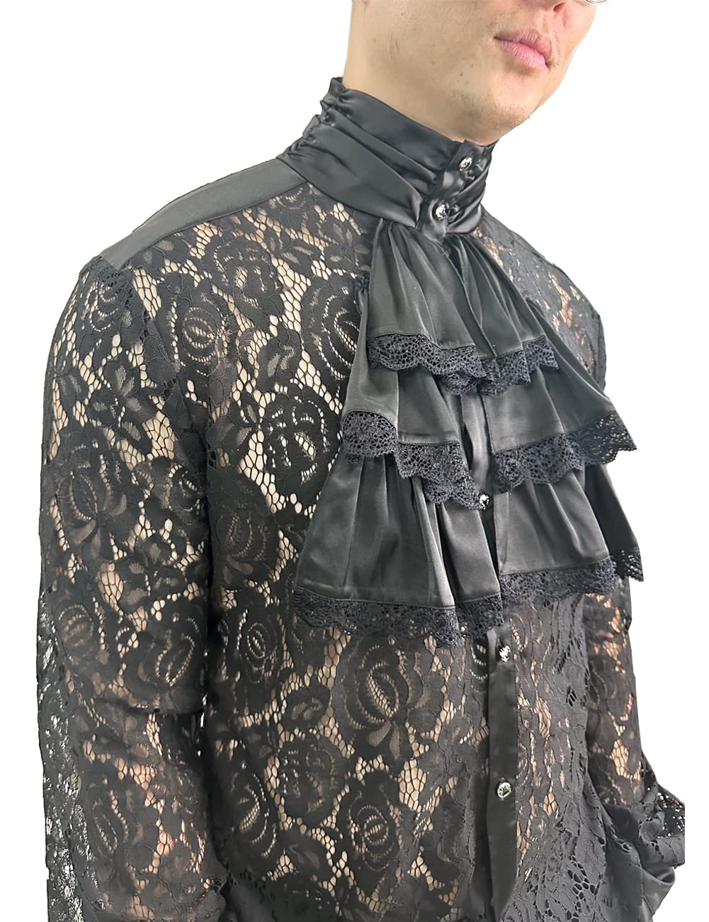 AIBEIX Mens Pirate Vampire Shirt Renaissance Victorian Medieval Gothic Shirt(Black-Lace,X-Large)