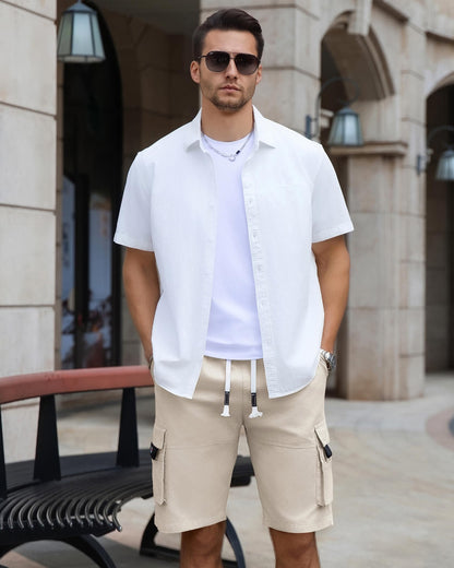 APTRO Men's Elastic Waistband Cotton Cargo Shorts Relaxed Fit Summer Casual Shorts A901 Beige L
