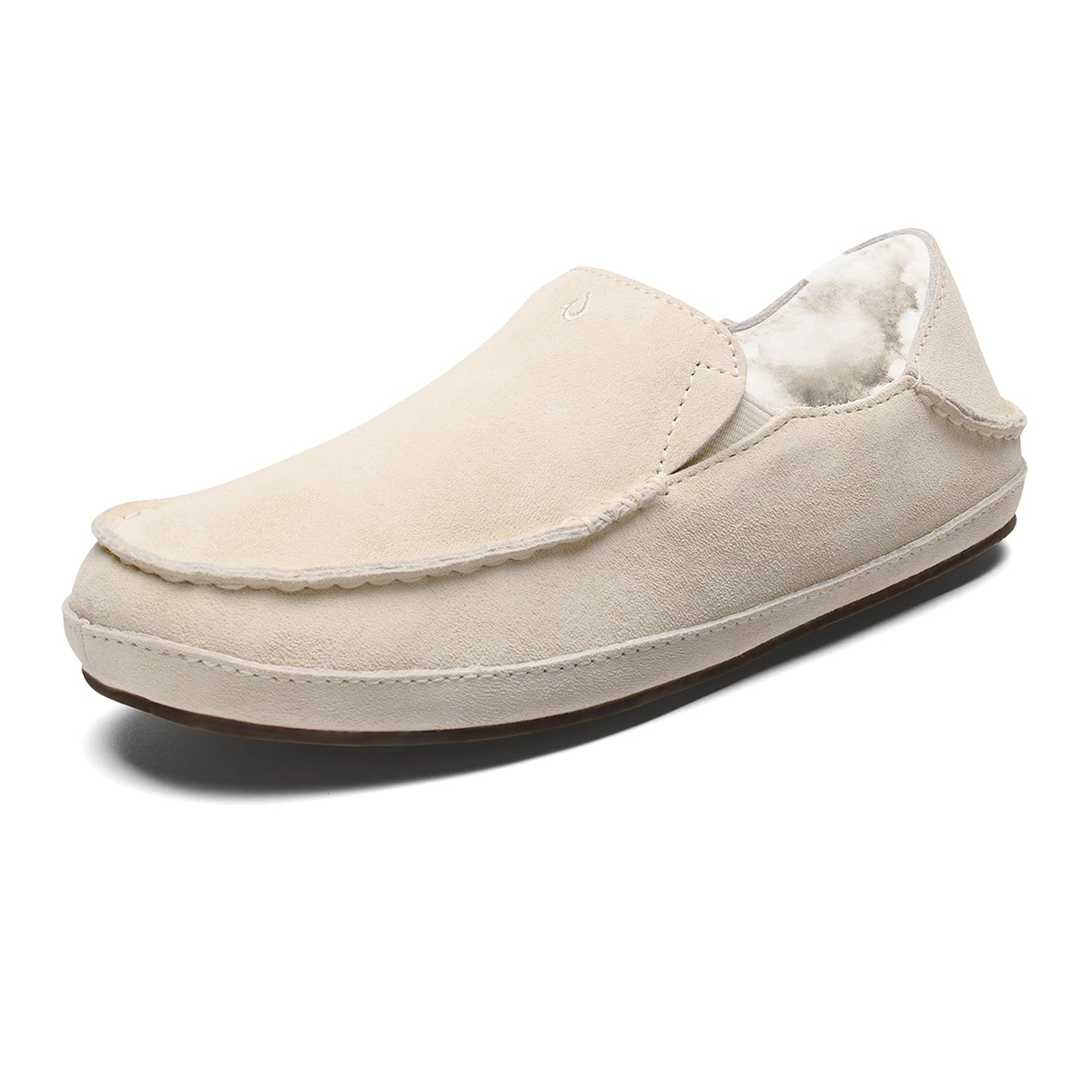 OLUKAI Nohea Slipper, Women's Slip-On Shoes, Genuine Shearling & Premium Nubuck Leather, Drop-in Heel Design, Cozy & Ultra-Soft Comfort Fit, Bone/Bone, 8