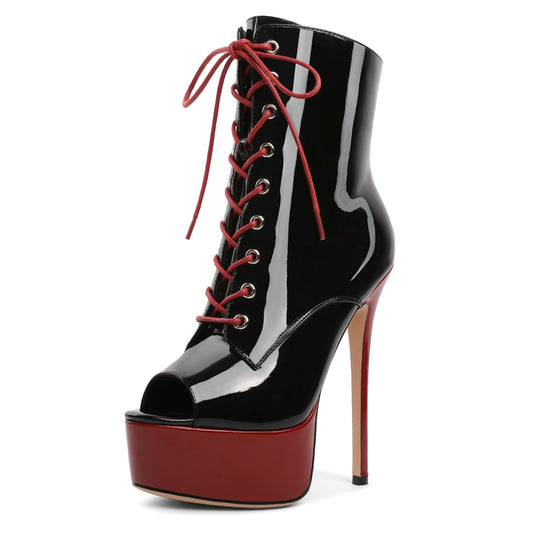 Lace up Platform Ankle Boots Zip up Stiletto Boot Two-Toned Size 9