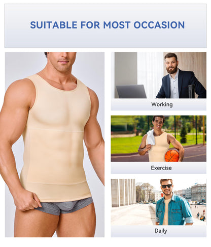 Eleady Mens Slimming Body Shaper Vest Compression Shirt Abs Abdomen Shapewear Workout Tank Top Undershirt (Large, Beige Tops)