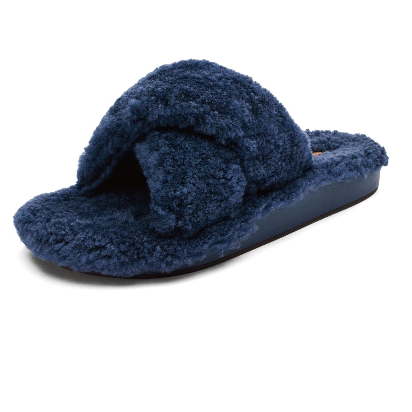 OLUKAI Hila Heu Women's Slipper, Women's Slip-On Shoes, Genuine Shearling, Wet Grip Soles for Inside & Outside Wear, Cute & Ultra-Soft Comfort Fit, Moonlit Ocean/Moonlit Ocean, 8