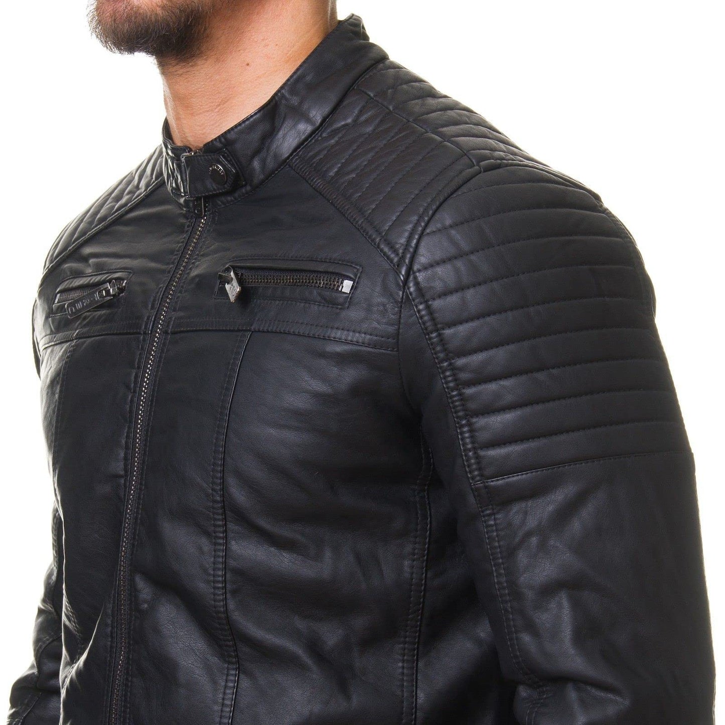 DECIMAL Men's Black REAL Lambskin Leather Biker Jacket VINTAGE GENUINE MOTORCYCLE JACKETS FOR MEN (US, Alpha, X-Large, Regular, Regular, B59 BLACK)