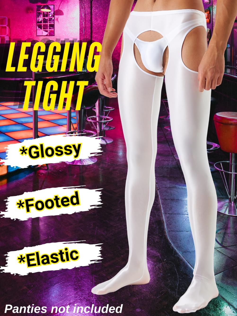 ChiaoLezhee Shiny Leggings For Men, Sheer Underwear Pants, Rave Party Outfits, Gay Lingerie Sissy Clothes Tights Sexy Glow Panties Femboy Clothes, White, Medium