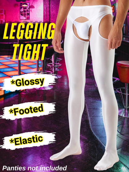 ChiaoLezhee Shiny Leggings For Men, Sheer Underwear Pants, Rave Party Outfits, Gay Lingerie Sissy Clothes Tights Sexy Glow Panties Femboy Clothes, White, Medium