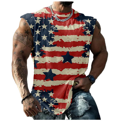 American Flag Tank Top Men Oil Painting USA Flag 3D Print Undershirts Fit for Patriotic 1776 4th July Sleeveless Shirts Hawaiian Luau Party Beach Summer Sunbath Casual Tees,American,5XL