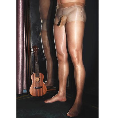 Men's Plus Size - Ultra-thin Shiny Glossy Pantyhose Nylon Sheer Tights See Through Body Stockings with Sheath