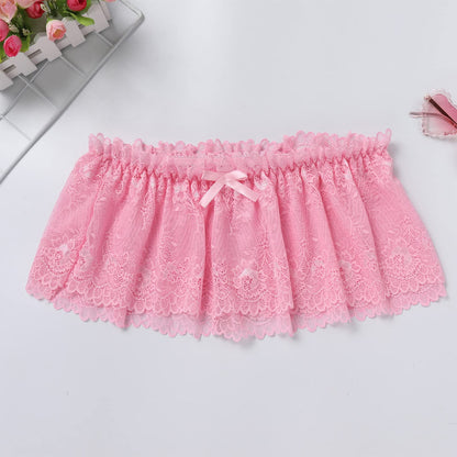 ABAFIP Men's Lace Lingerie Crossdressing Sissy Skirted Panties Low Waist Mesh Sheer G-string Thong Bikini Briefs Underwear Pink Large