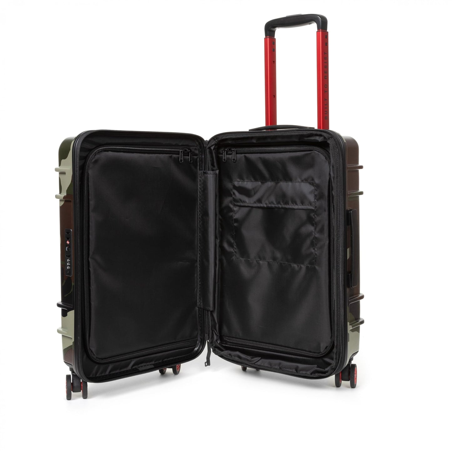 EASTPAK Resist'R Zip S – 34L Hardshell Suitcase with Dual Compartments, TSA Lock, Silent 360° Spinner Wheels & Water-Resistant Design, Camo