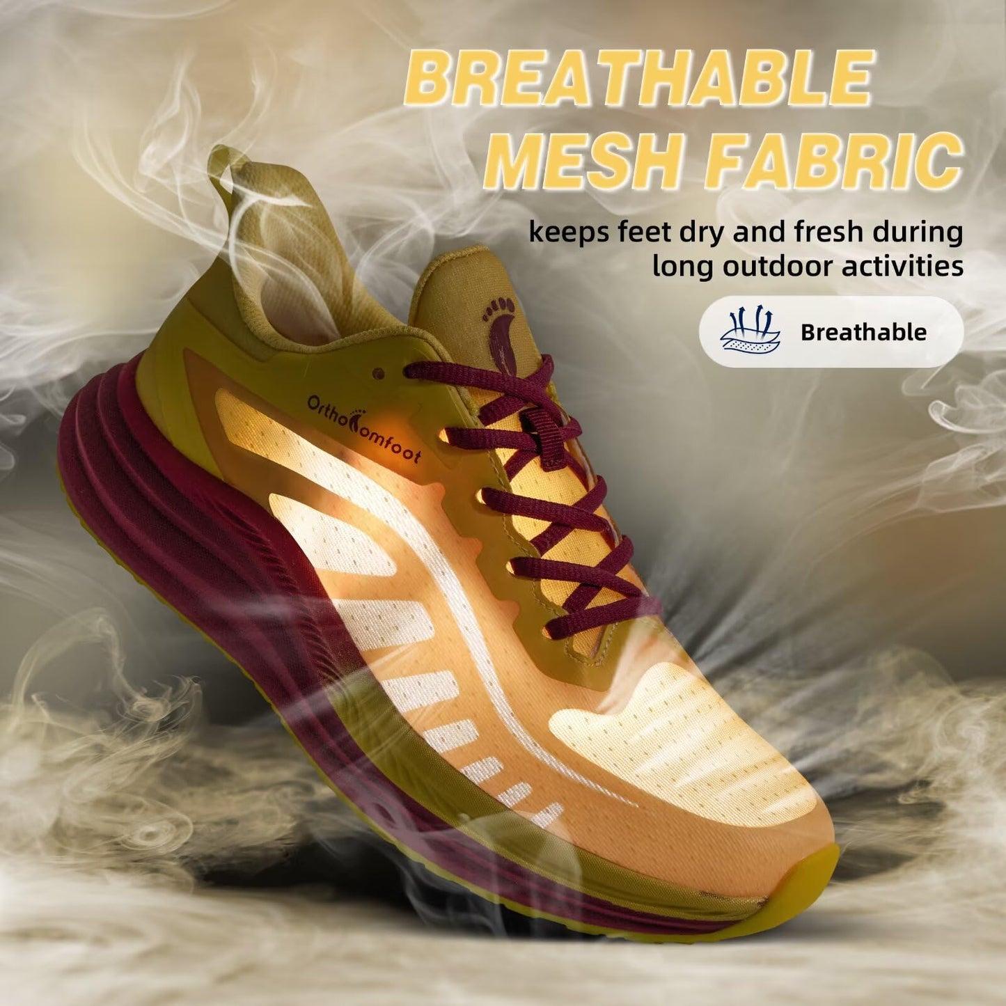 Men's Orthopedic Running Shoes: Casual Plantar Fasciitis Arch Support Neuropathy Foot Heel Pain Relief Recovery Trail Sneakers, Lightweight Breathable Slip On Tennis Shoes Orange Yellow Size 12