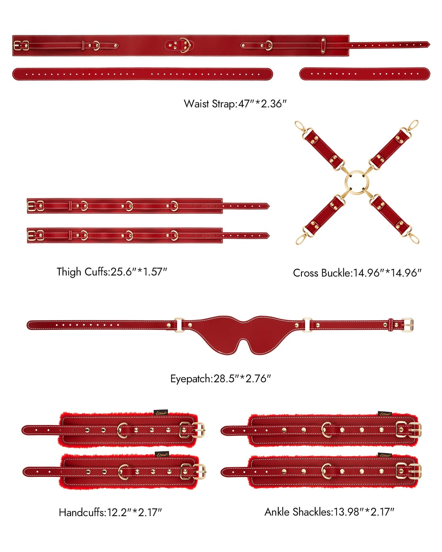 UTIMI Sex Bondage BDSM Kit Fesseln 6PCS Sets mit Verstellbaren Handschellen Fußfessel Oberschenkelmanschetten Augenbinde Kreuzgurt Taillengurt SM Erwachsene Sexspielzeug für Männer Frauen und Paare