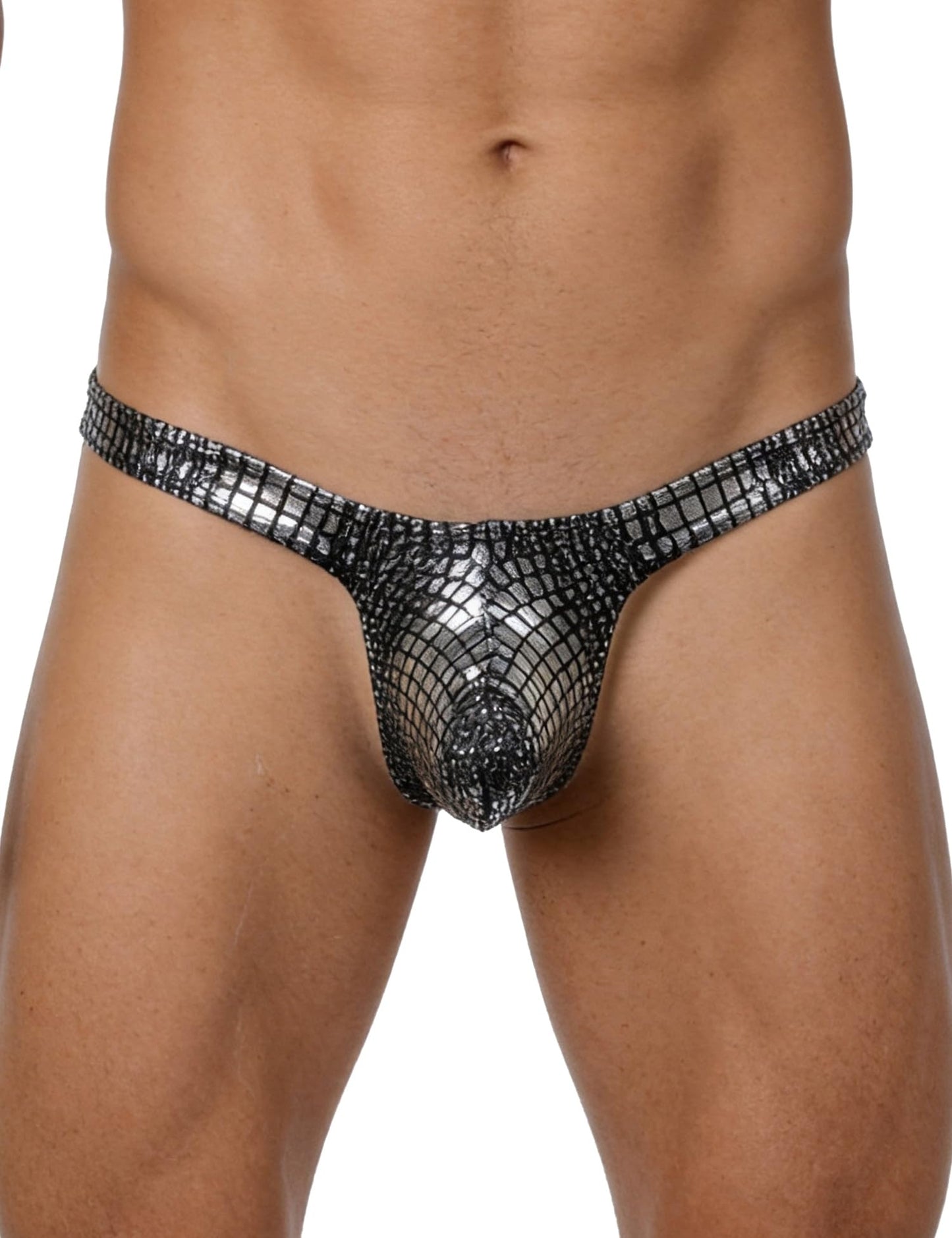 Mens G-String Thong Underwear Snake Print Briefs Low Rise Sexy Hot Shorts for Mens Lingerie Soft T-Back Thong Silver L