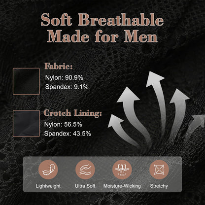 BSZN Men Mesh Underwear, Lace Brief, Sheer Men Panties, Thin Strap Undergarment, Lounge Underwear Black