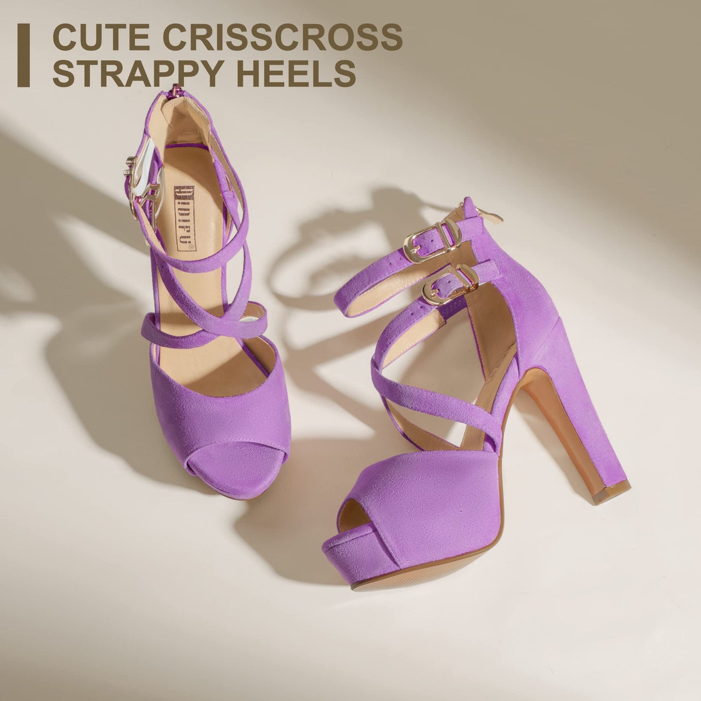 Women's Crisscross Platform Chunky Heels(Lilac Suede, 5)