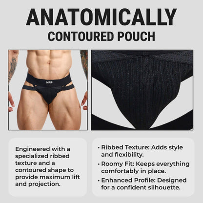 MALEBASICS Mens Jockstrap Athletic Supporter 3" Wide Band – Jock Strap Underwear for Men, Breathable Sport Fit Black L
