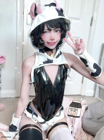 Men Cow Kawaii Animal Lingerie Sissy Cosplay Costume(White, S)Bc for